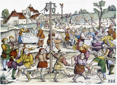 Village Dance Around the Matte de Cocagne - 16th Century German Imagery from Nikolaus Meldemann by German School