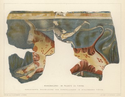 Wall painting from the Mycenaean palace at Tiryns, Greece, excavated by German archaeologist Heinrich Schliemann by German School