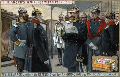 War of 1870. Prussian General Otto von Bismarck (1815-1898) reads the declaration of war on June 15 by German School