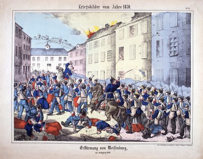 War of 1870: The Capture of Wissembourg (Battle of Weissenburg) between the soldiers of the Prussian army and the French on August 4 by German School