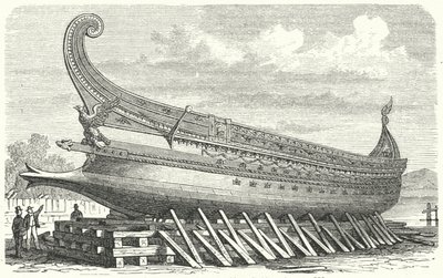 Warship designed by Napoleon III of France based on an Ancient Roman trireme by German School