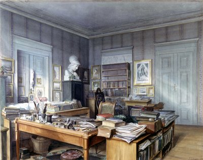 Workroom of Wilhelm Grimm in Berlin, 7 Linkstrasse. Engraving by Mr. Hoffmann. Nationalmuseum, Nuremberg. 1860 by German School