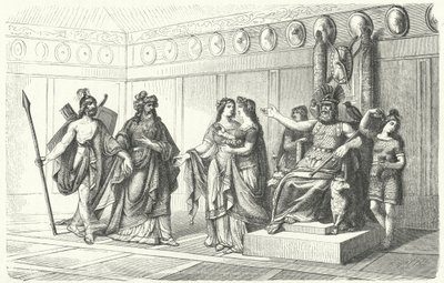 Wotan Receiving the Musicians Introduced by Bragi, the God of Poetry and Song (engraving) by German School