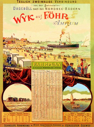 Wyk auf Föhr, Poster Advertising the Wyk Steam Shipping Company, 1897 by German School