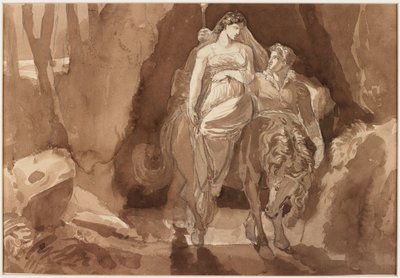 Young Man Accompanying a Young Woman on Horseback by German School