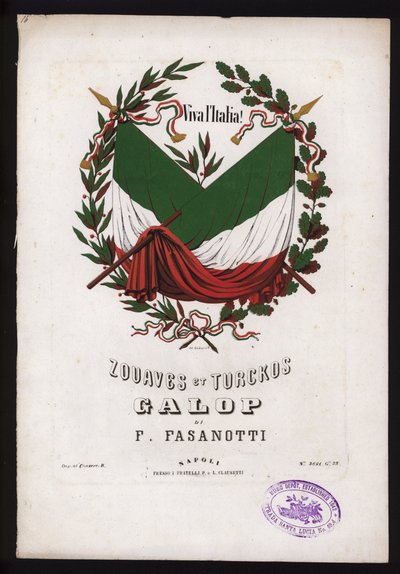 Zouaves et Turckos, galop by F Fasanotti, sheet music cover by German School