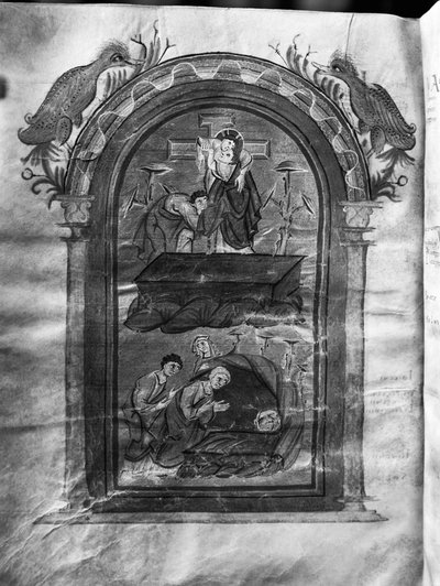 Descent from the Cross and Visit of the Disciples at the Grave, Liuthar-Evangeliar / Otto-Evangeliar, c.990 (detail) by German School