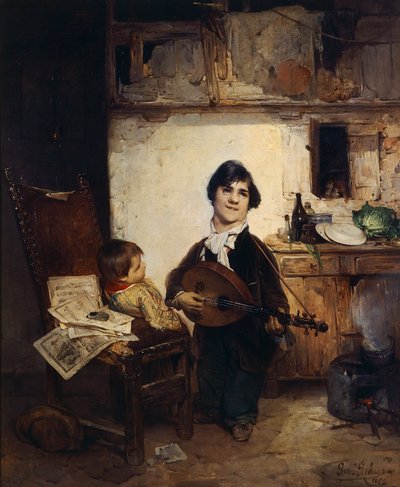 Cripple Playing the Mandolin or The Storyteller by Gerolamo Induno