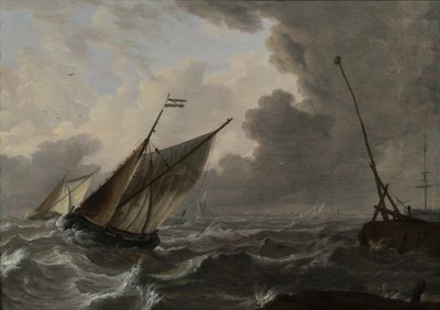 Sailing Ships in a Rough Sea by Gerrit (attr. to) Pompe