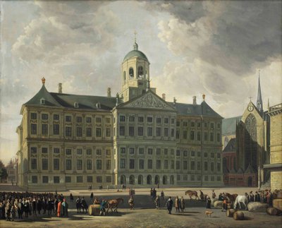 A View of the Dam with the New Town Hall, the Nieuwe Kerk and the Waag, Amsterdam by Gerrit Adriaensz Berckheyde