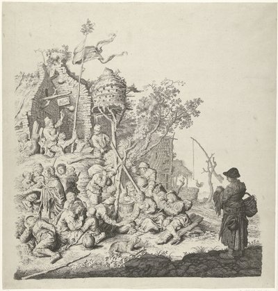 Group of Roma at an Inn with a Dovecote by Gerrit Adriaensz. de Heer