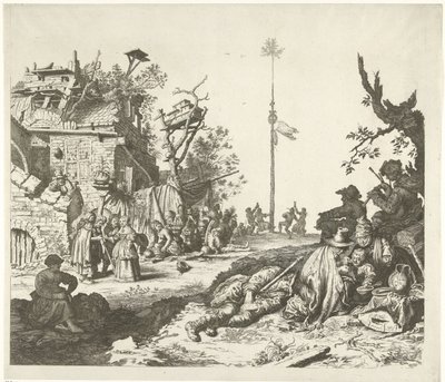 Resting Roma Family in Front of a Dilapidated Inn by Gerrit Adriaensz. de Heer