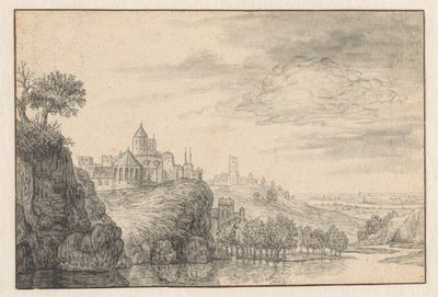 Fantasy View of a City on a High Riverbank by Gerrit Battem