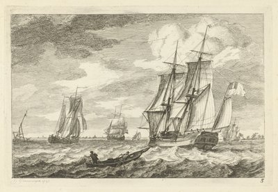 Brig and Other Ships on a Broad Waterway (Various Boats on the Waves) by Gerrit Groenewegen