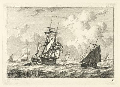 Various Sailing Ships on Rough Water by Gerrit Groenewegen