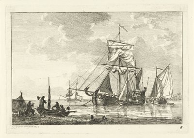 Four Sailing Ships on Calm Water by Gerrit Groenewegen
