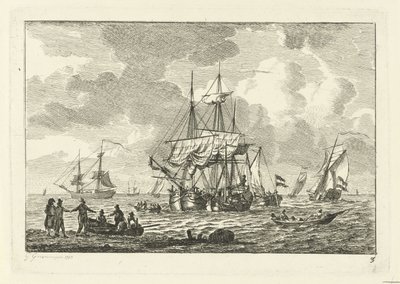 Seascape with Three-Master by Gerrit Groenewegen