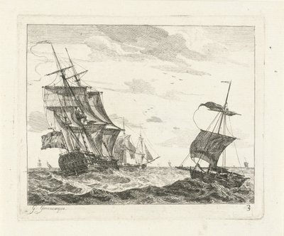 Sailing Ships on Rough Sea by Gerrit Groenewegen