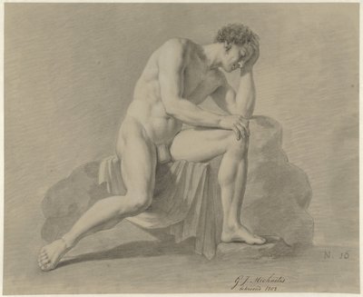 Seated Male Nude, Resting Head on Left Arm by Gerrit Jan Michaëlis