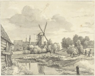 Two Boys with a Kite by the Wall of Haarlem by Gerrit Lamberts