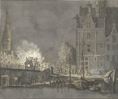 Burning of the Customs Houses at the Nieuwebrug in Amsterdam by Gerrit Lamberts