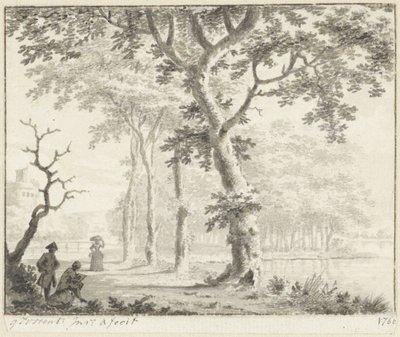 Trees by the Waterside and a Draftsman by Gerrit Toorenburgh