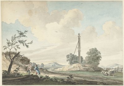 Landscape by the Dunes with a Milestone and Two Walkers by Gerrit Toorenburgh