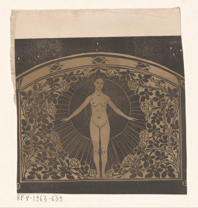 Design for the frame of a calendar for 1901 with a woman and flowers by Gerrit Willem Dijsselhof