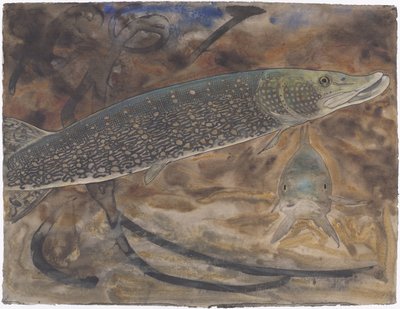 Two Pikes in an Aquarium, Seen from the Side and Front by Gerrit Willem Dijsselhof