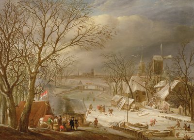 A Wedding Party by a Frozen River by Gerrit van Battem