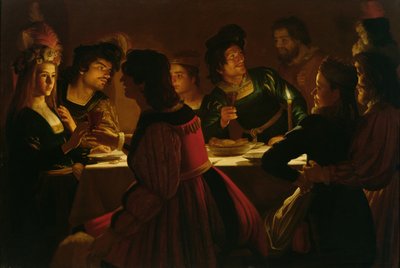 Feast Scene with a Young Married Couple by Gerrit van Honthorst
