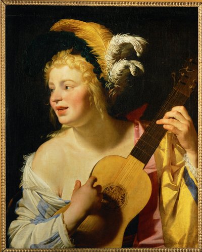 Woman Playing the Guitar by Gerrit van Honthorst