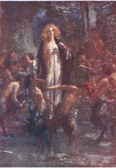 The satyrs danced round her in glee, Stories from the Faerie Queen published by George Harrap and Company by Gertrude E. Demain (after) Hammond