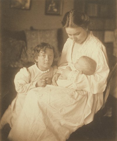 Mother in Dressing Gown, Seated, with Infant and Small Son by Gertrude Käsebier
