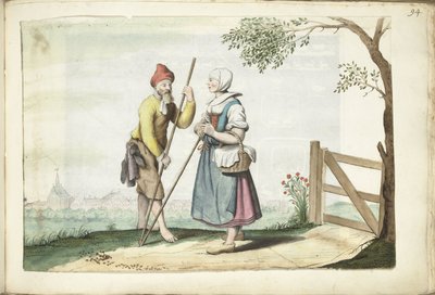 Peasant Couple in Conversation by Gesina ter Borch (signed by artist)