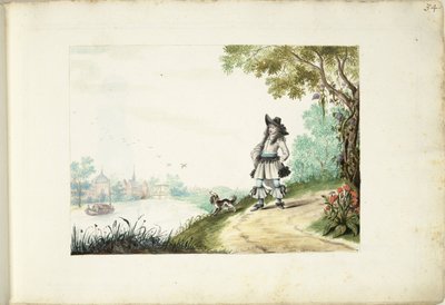 Gentleman Walking Along a River by Gesina ter Borch (signed by artist)