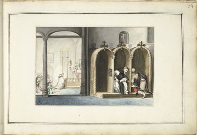 Church Interior with Confessional by Gesina ter Borch (signed by artist)