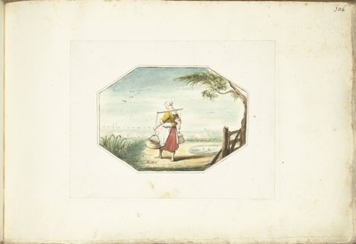 Milkmaid with Buckets in a Landscape by Gesina ter Borch (signed by artist)