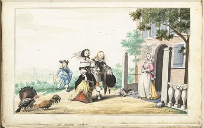 Couple Greeting a Lady at the Door of a Country House by Gesina ter Borch (signed by artist)