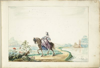 Woman on Horseback in a Landscape by Gesina ter Borch (signed by artist)