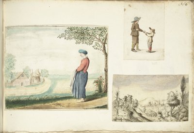 Peasant Woman, Boys with Apples, and a Hilly Landscape by Gesina ter Borch