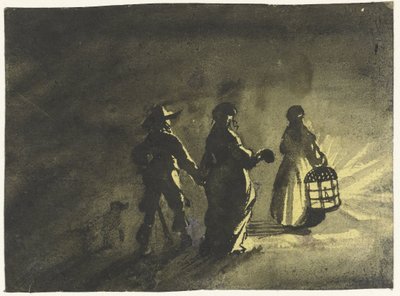 Night Scene: Couple Walking Behind a Woman with a Lantern, from Behind by Gesina ter Borch