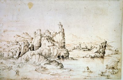 A Castle on a Rock in Mountainscape, 1540 by Gherado Cibo