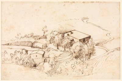Farm with Trees in a Hilly Landscape (verso) by Gherardo Cibo