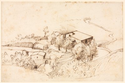 Farm with Trees in a Hilly Landscape by Gherardo Cibo