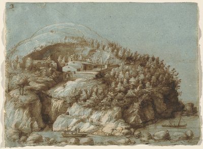 Hilly Landscape with Ships by Gherardo Cibo