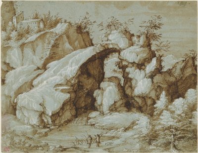 Rocky Landscape with a Natural Arch by Gherardo Cibo