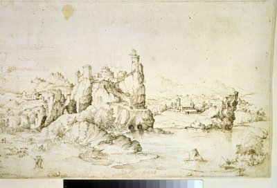 A Castle on a Rock in Mountainscape by Gherardo Cibo