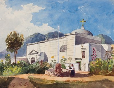 Church and Fountain, Possibly the Garden of a Royal Residence, with Additions by Prince Gaetano Maria Federico di Borbone (1846-1871) by Giacinto Gigante