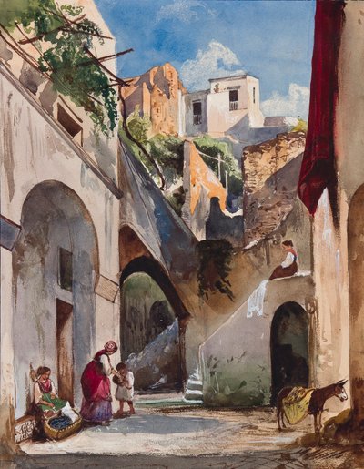 Houses on the Costiera of the Sorrentine Peninsula, with Additions by Princess Maria Annunziata di Borbone (1853) by Giacinto Gigante